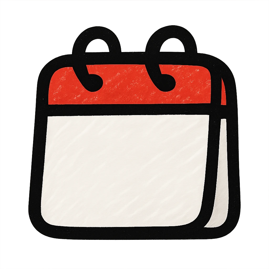 mini calendar icon, flat color, red and white, minimal design emoji