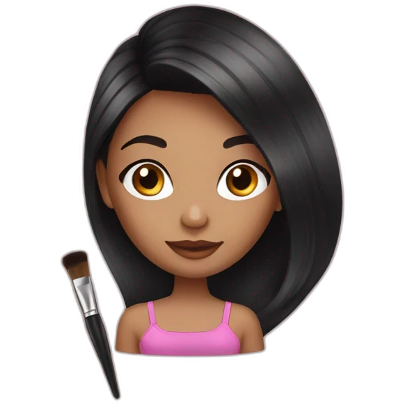 Black hair with brown highlights girl holding make up brush emoji