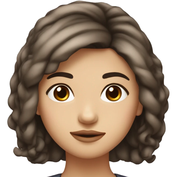 Medium layered hair no bangs medium lips double eye lid dark eyebrows dark brown eyes emoji