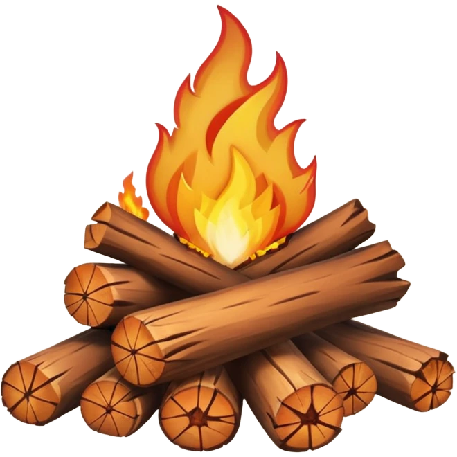 Emoji-style bonfire with logs and flames, cute and rounded, soft shading, bright warm colors emoji