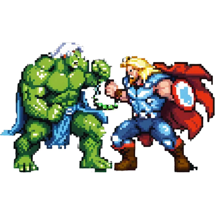 Hulk fighting Thor, green monster vs thunder god emoji