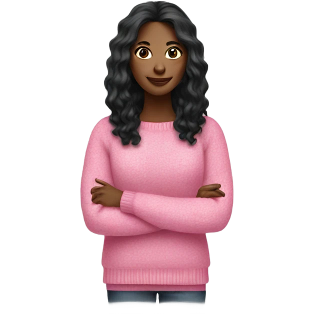 Black long hair women pink sweater emoji