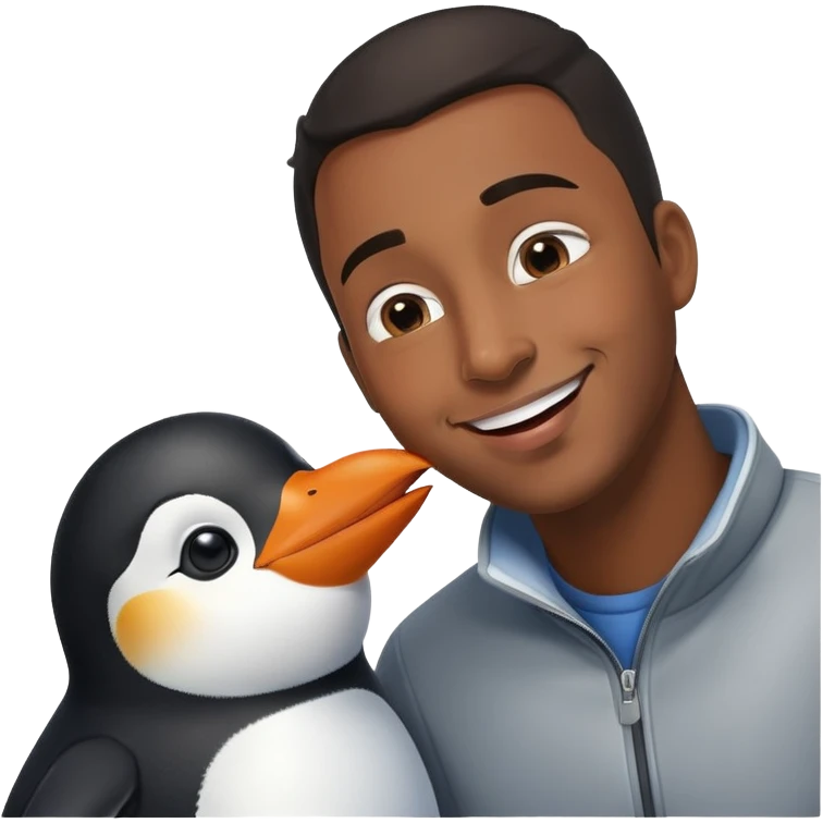 A penguin kisses a black man emoji