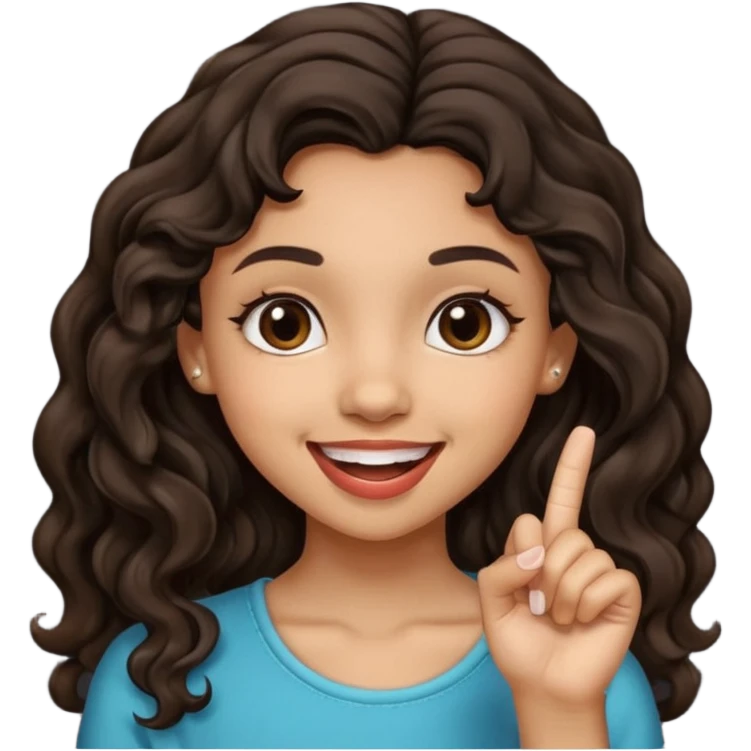 a light skin girl w black slight brown really tall wavy hair biting one fingering and smiling (in a flirty way) with big brown pretty eyes emoji