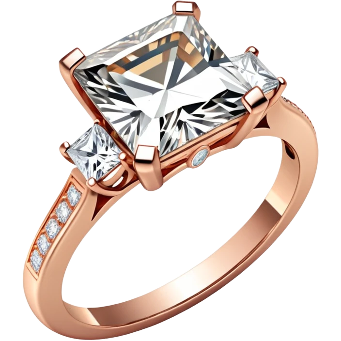 Princess cut rose gold diamond ring with vintage diamonds on the band emoji