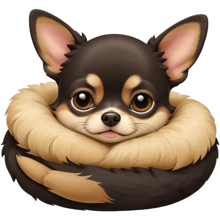 A high-resolution photo-realistic digital illustration of a cute black and tan chihuahua with big eyes shut sleeping lazily. emoji