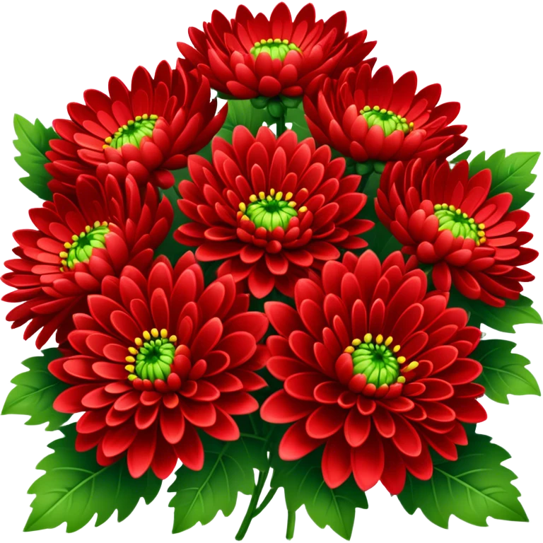 big bouquet Bright Red Chrysanthemum, luxuriant, leaf, bud emoji