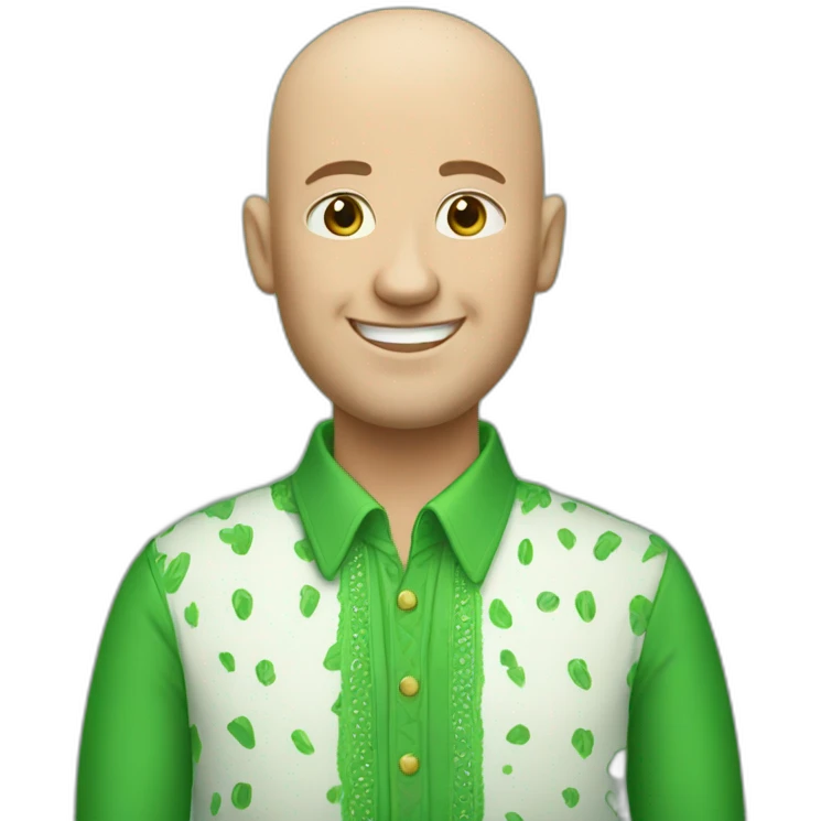 Bald happy white man with green fancy shirt emoji