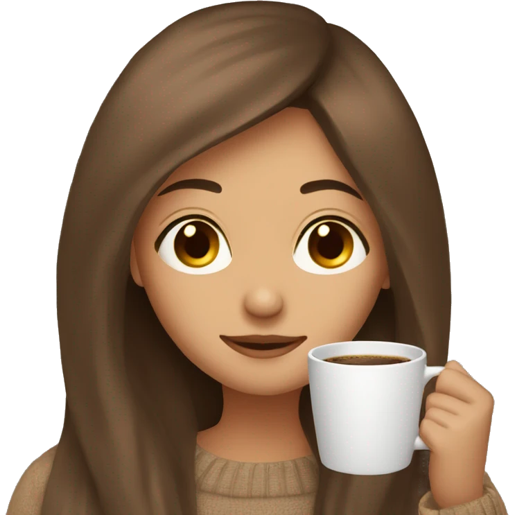 A girl with brown straight hair who is cozy sipping coffee emoji