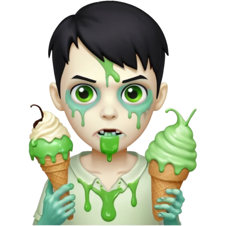 zoombie boy black hair, holding ice cream emoji