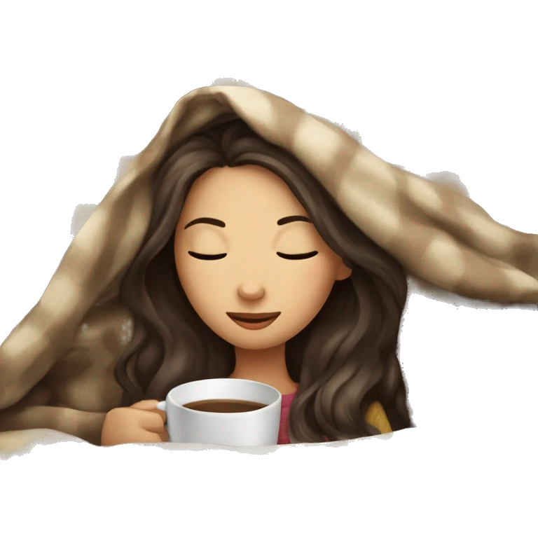 girl brunette inside a blanket sipping coffee eyes closed emoji