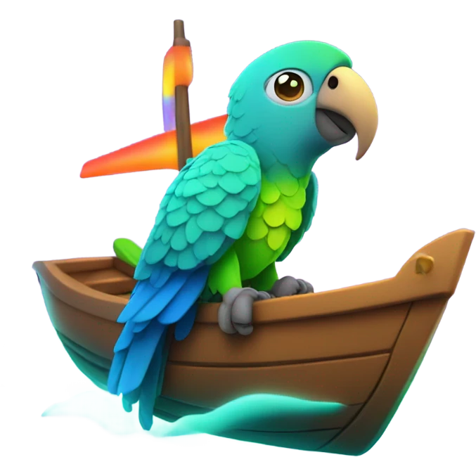 Parrot  on a boat with neon colors emoji
