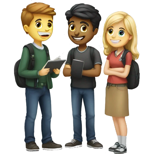 3 European students chatting at lesson emoji