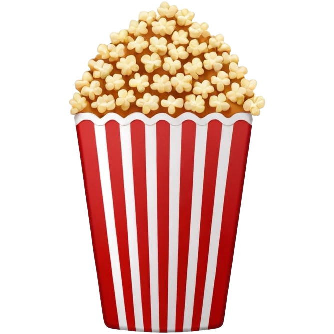 minimalist sweet popcorn emoji style, red and white popcorn box, caramel popcorn emoji