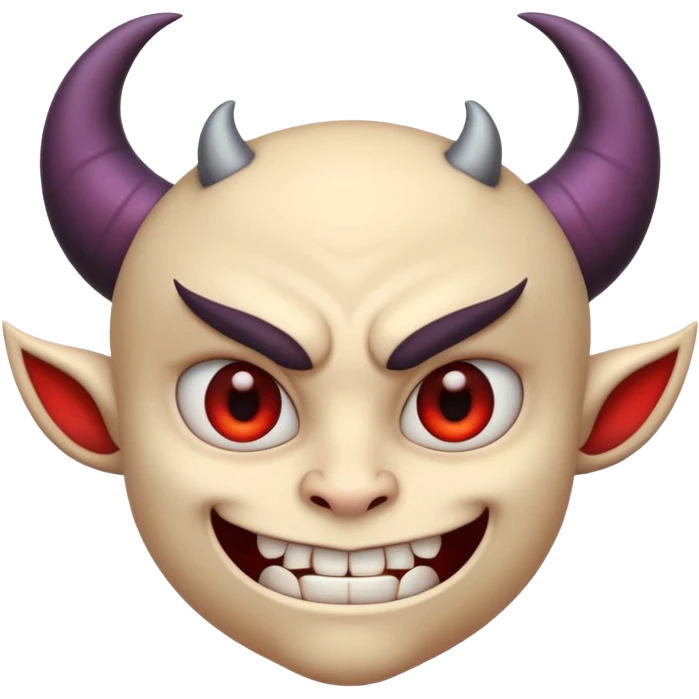 Demon cartoon emoji character, confident and edgy expression, sharp eyes, subtle smirk, small curved horns, clean stylized face, not cute, not scary, balanced dark and saturated colors, bold shapes, modern emoji-style illustration, high contrast, strong character presence emoji