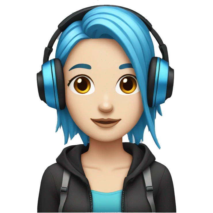 white girl with blue hair and black headphones emoji