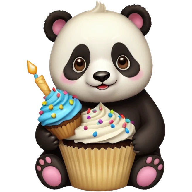 panda holding single cupcake emoji