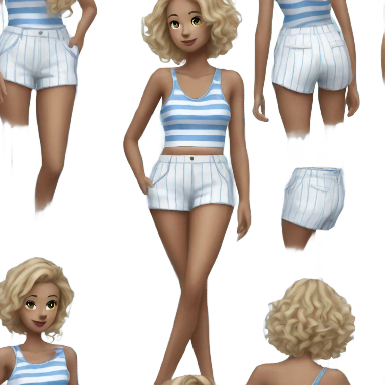 realistic women's shorts pin stripe white and blue emoji