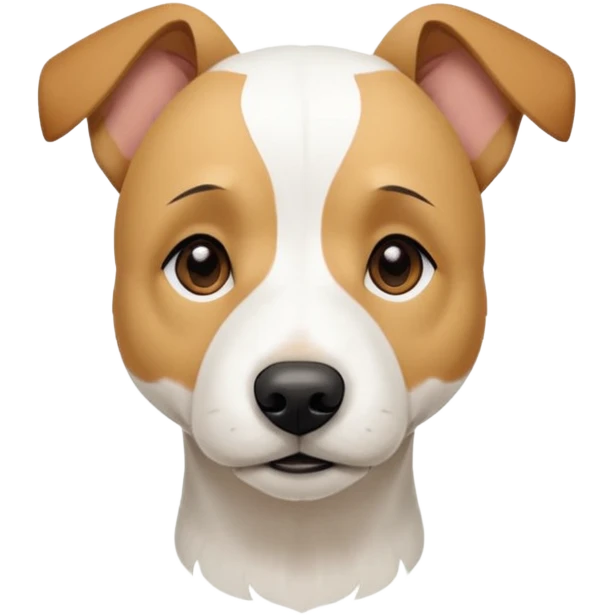 a full body facing front on of a buff white parson russell terrier looking dog the size of a kelpie with light brown long ears resting on its face and a light brown patch on one eye and a large snout. the rest of the dog is completely white.  emoji