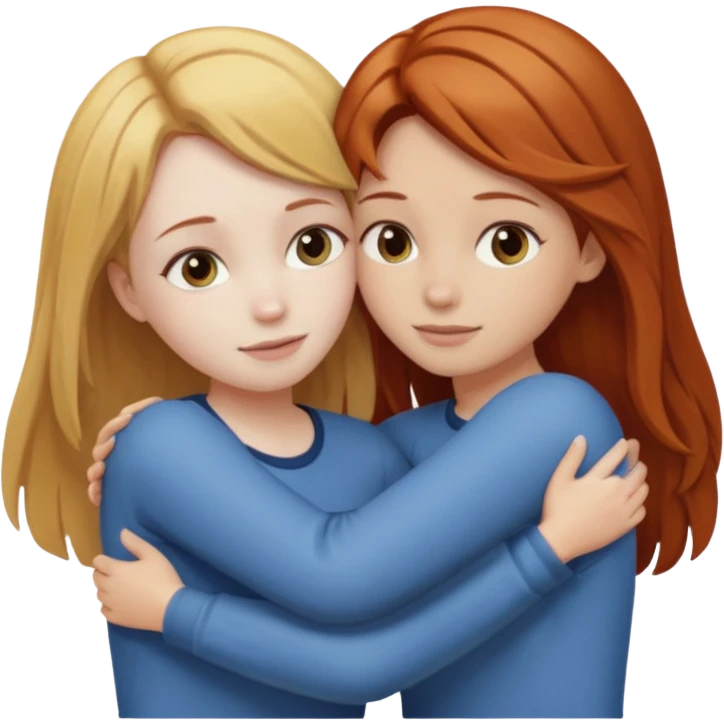 two girls who hug eachother. one has auburn hair and very pale skin, other has medium skin and blonde hair emoji