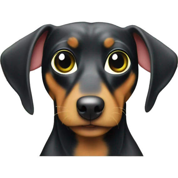 Black and tan sausage dog with green tree frog in mouth  emoji