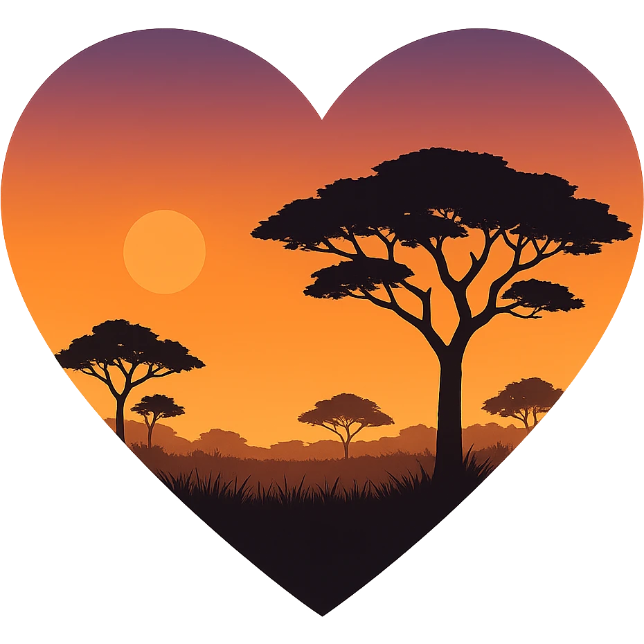 heart with a savanna sunset theme, clean digital illustration, no background emoji