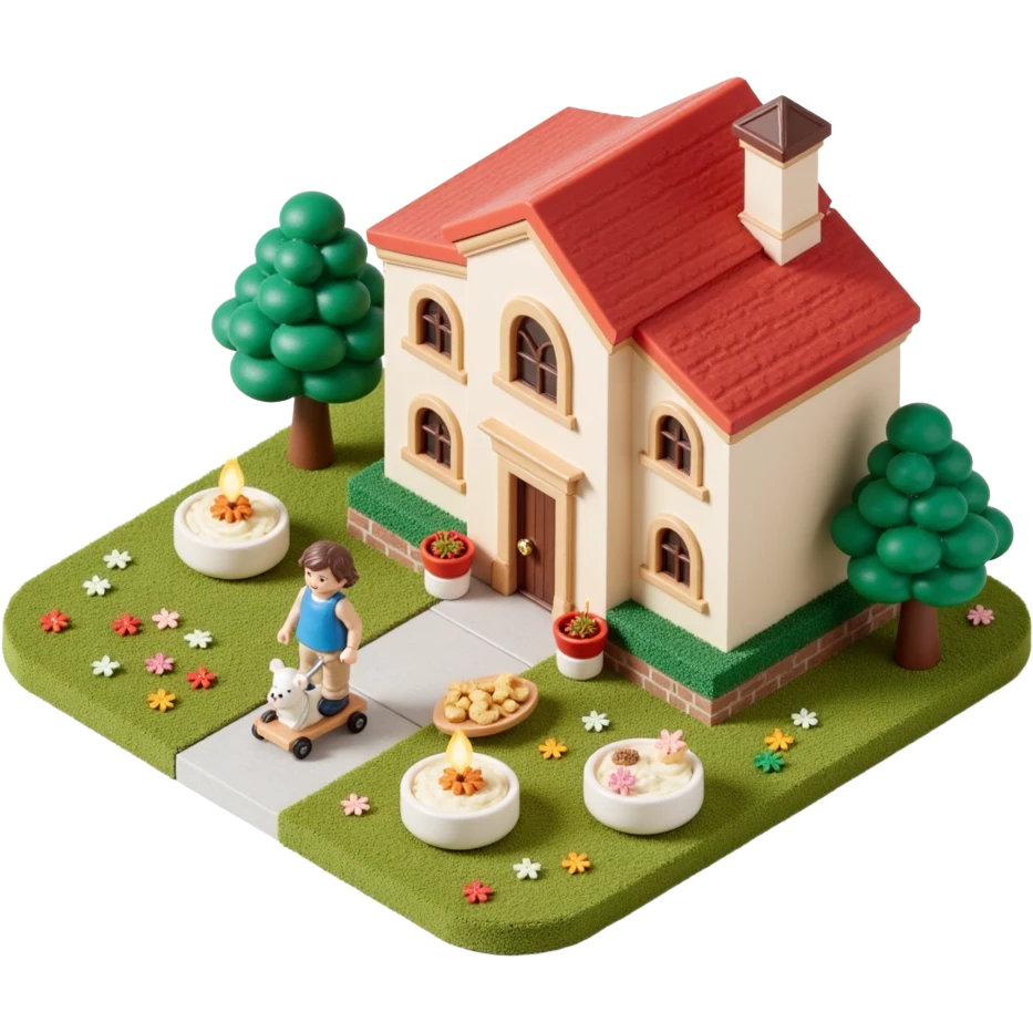palace house with a family and pet, celebrations  emoji