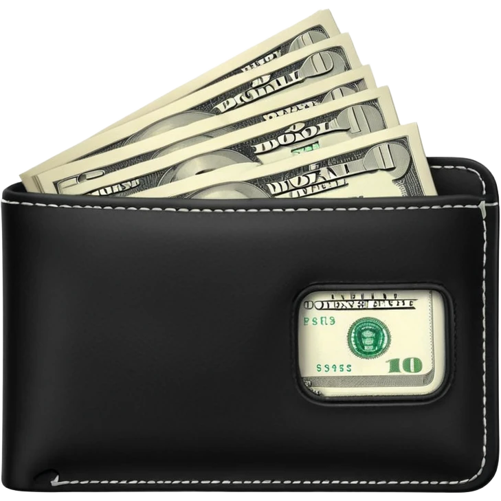 black wallet with a single one dollar bill inside, just one dollar emoji