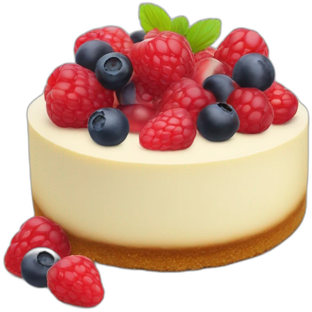 Cheesecake with berries at top with red gelatine emoji