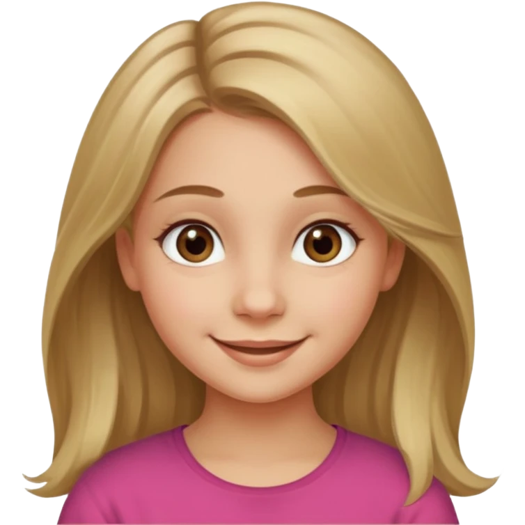 A smiling young girl with long dirty blonde hair and hazel green and brown eyes emoji