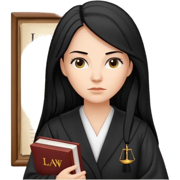 white-women-with-long-black -hair-lawyer-in-lawyer’s-robe. Have law book in hand.  emoji