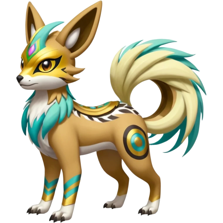 Tribal Exotic Meloetta-Renamon-Protogen-Palkia-hybrid-fusion-Fakémon-creature, full body emoji