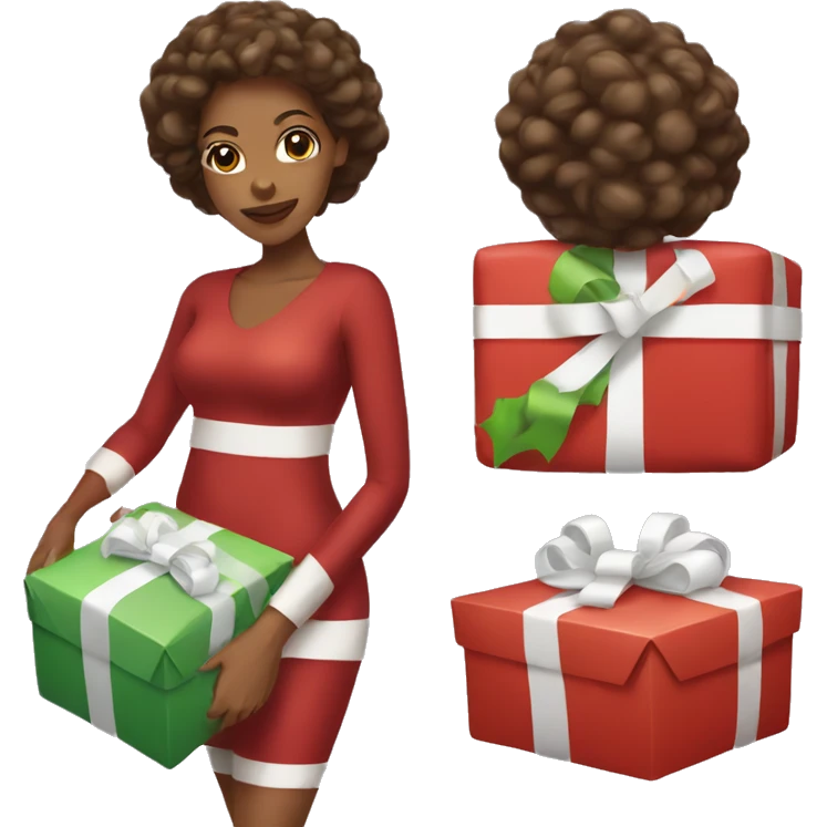 Woman with light brown skin wrapping Christmas present emoji