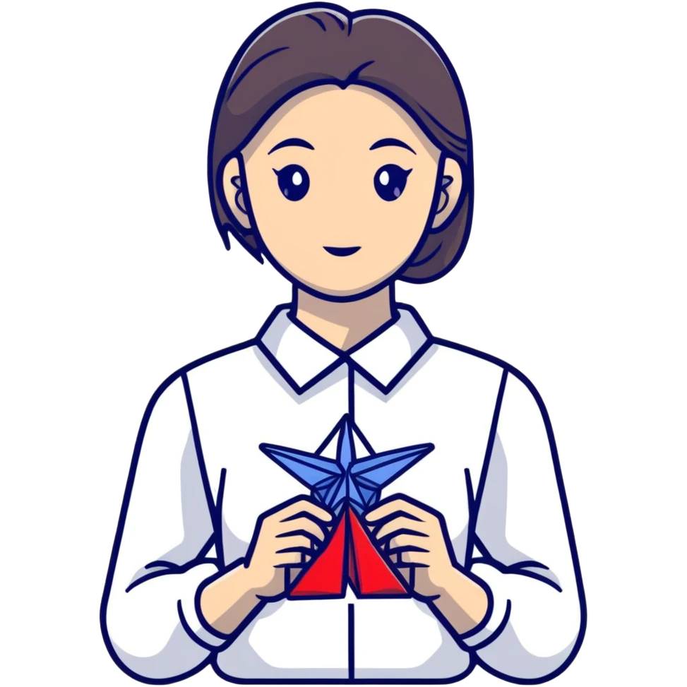 Ukrainian young girl in a white embroidered shirt holds an origami crane emoji