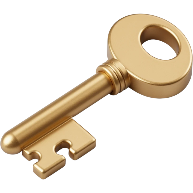 realistic metallic key icon, shiny and detailed, skeuomorphism style emoji