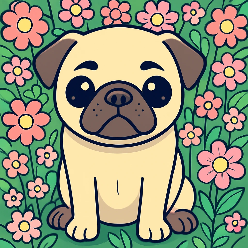 Add more flowers in the background, keep the sticker style look and feel. emoji