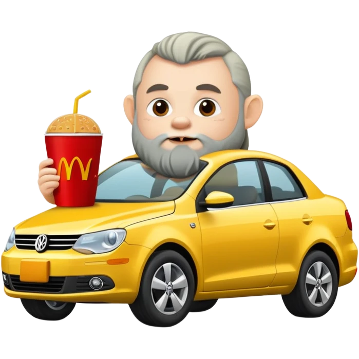 A dwarf eating McDonald's in front of a Volkswagen Eos. emoji