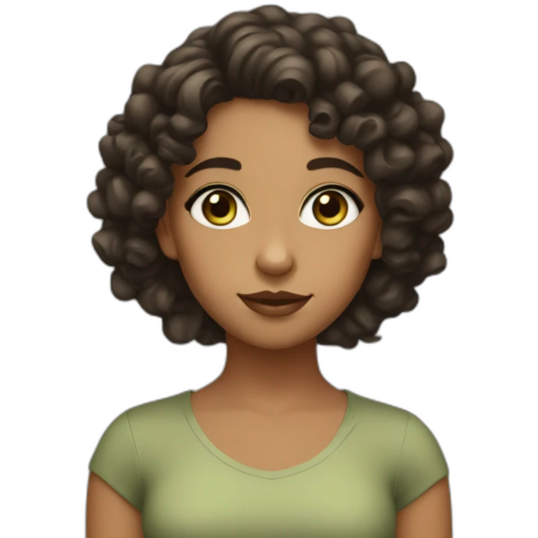 Tan girl with dark curls and sage greeb eyes emoji