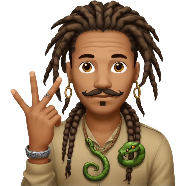 Black man with dreads and snake tattoo on forehead making a mustache with index finger emoji