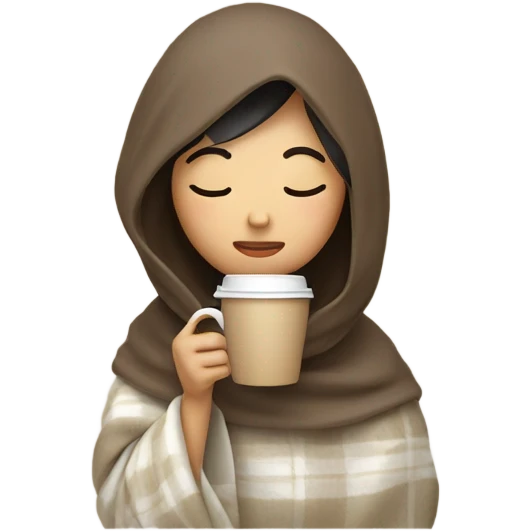 asian girl inside a blanket sipping coffee eyes closed emoji
