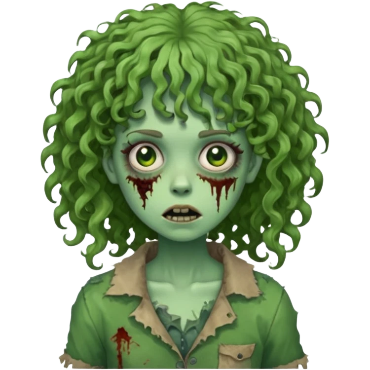 Green zombie emoji girl with curly hair, with curly bangs emoji