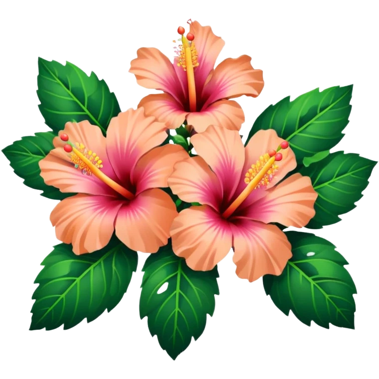 Realistic, vibrant, peach, hibiscus, high definition, bouquet emoji