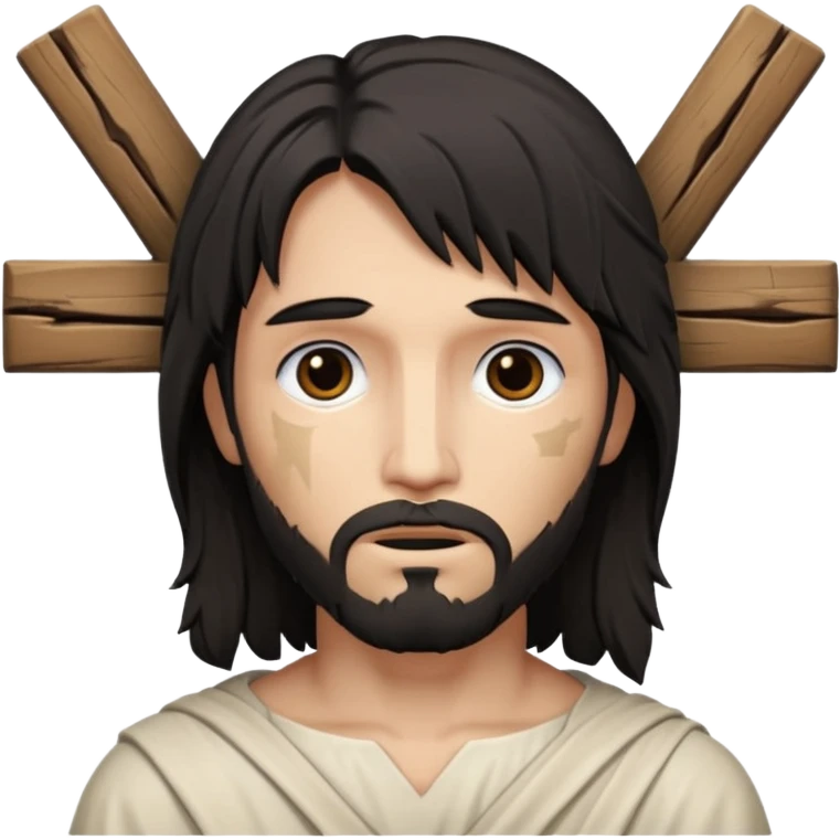 jesus-body-on-the-cross, with black edgy  Emo hair emoji
