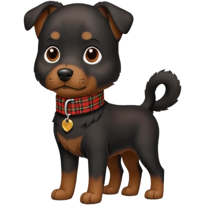 Medium size black dog with tartan collar emoji