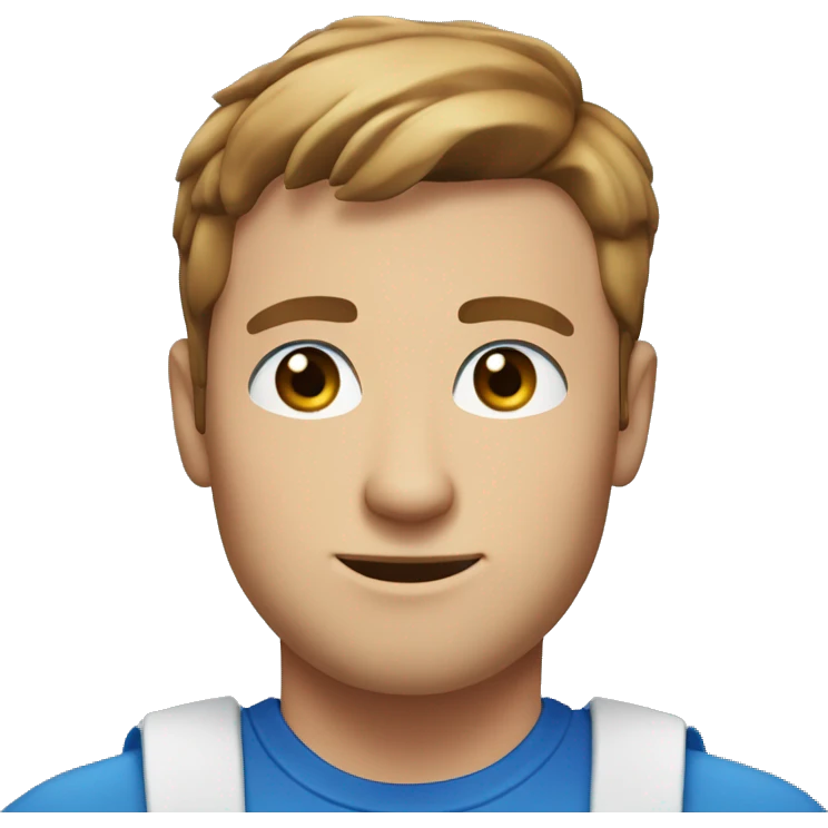 A head and shoulders shot of a 32 year old white man, with short brown hair,   with blue eyes wearing a t-shirt. emoji