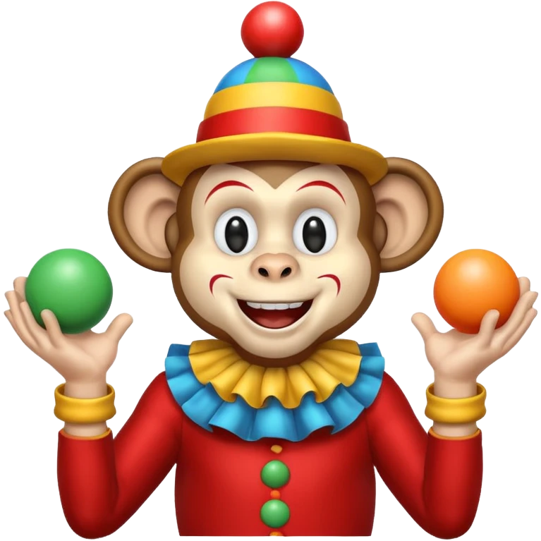 Monkey clown juggling balls, half body emoji