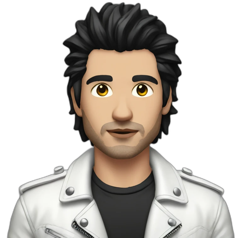 Punk male,dark hair, with white leather jacket,pink tshirt emoji