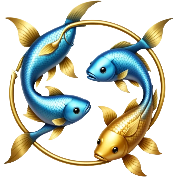 The zodiac symbol Pisces. Two fish in a reverse“yin-yang” formation. One fish’s head is facing the other fish’s tail, and vice versa forming a hoop emoji