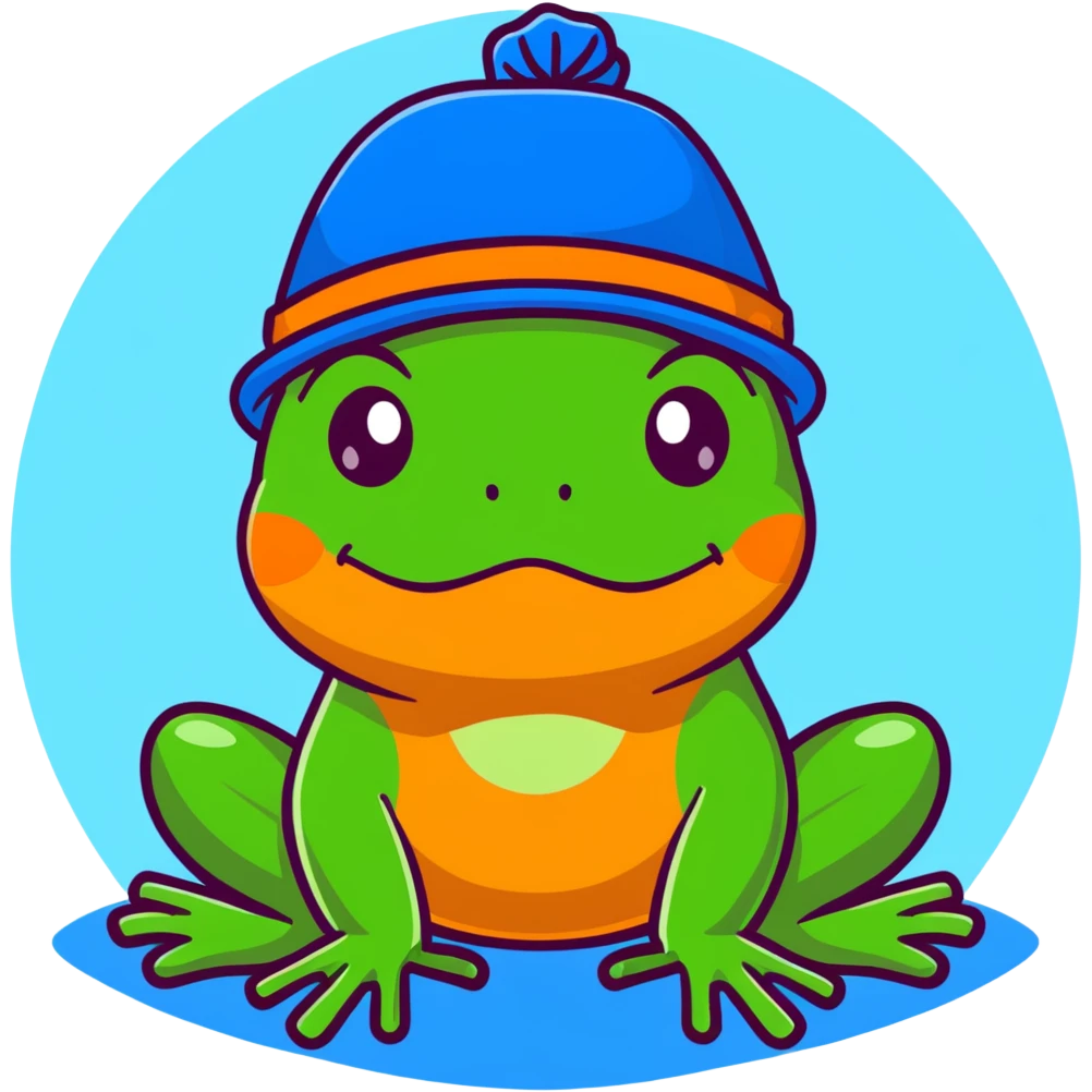 frog blinking and smiling while wearing a blue hat emoji