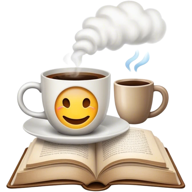 An emoji that combines a coffee cup and an open book. The coffee cup should be on the left side, with steam rising, and the book should be on the right side, with pages slightly turned. The overall vibe should feel cozy and inviting, perfect for a relaxed reading and coffee session. emoji